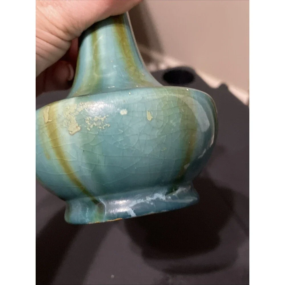 Belgium Made Drip Glaze Art Pottery Thin Bud Vase Hand Made Mid-Century